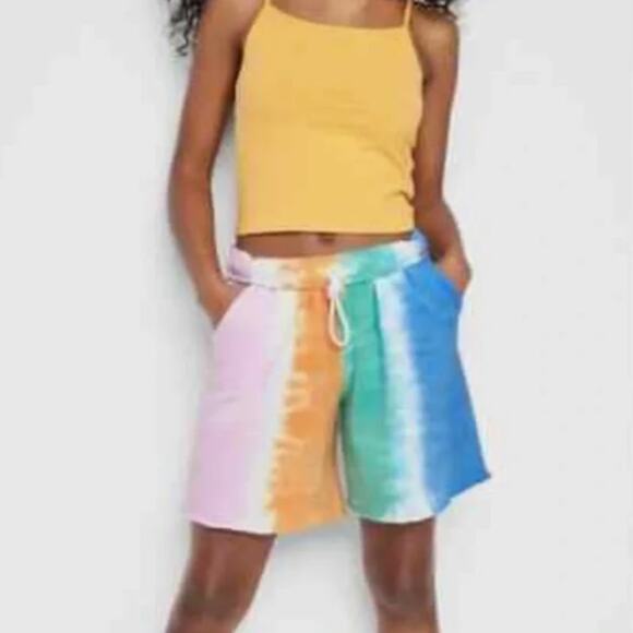 Wild Fable High Rise Fleece Tie Dye Bermuda Shorts Small NEW - Picture 1 of 5